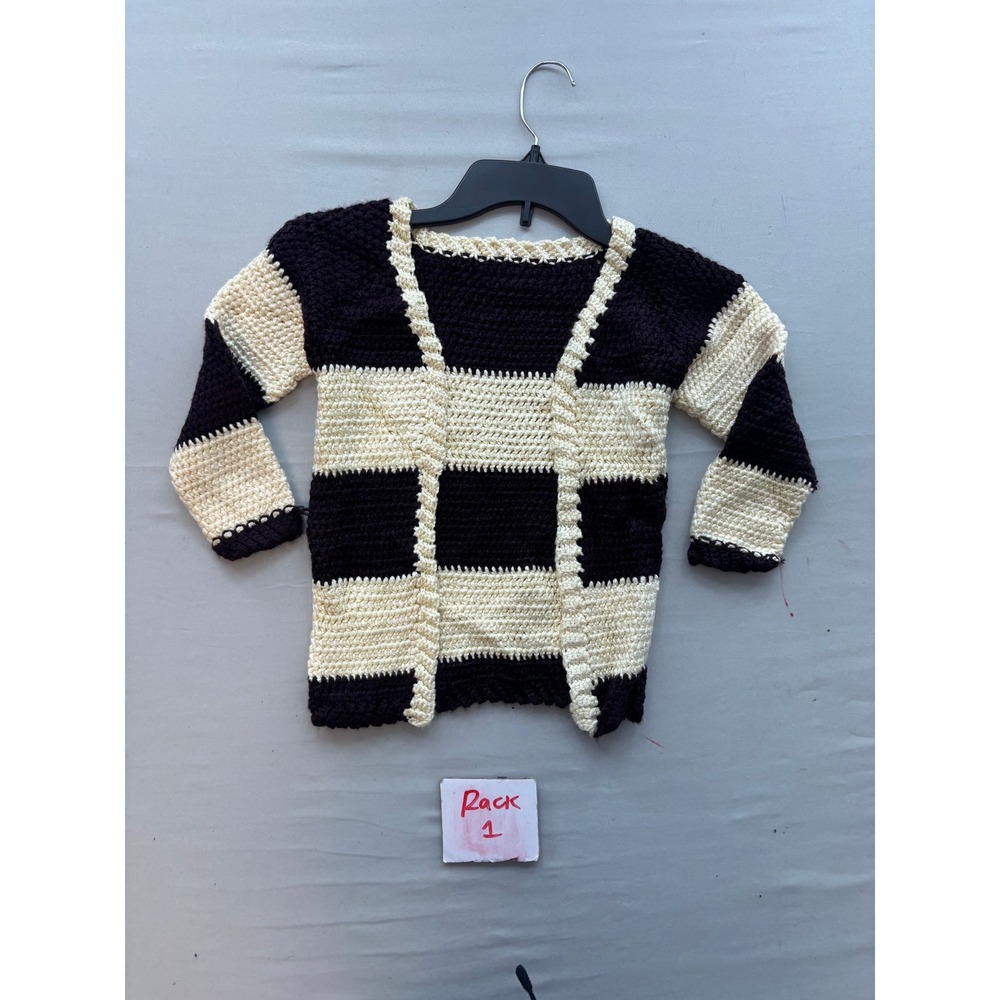 Handmade Crochet Cardigan Striped Colorblock Purple Cream Open Front Sweater